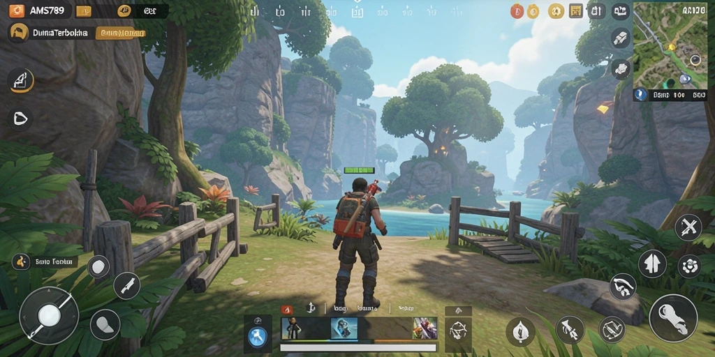Tampilan gameplay AMS789 menunjukkan kebebasan eksplorasi dunia terbuka.