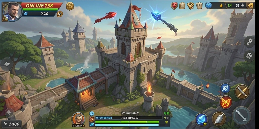 Screenshot utama ONLINE138 menampilkan aksi seru dalam Tower Defense.