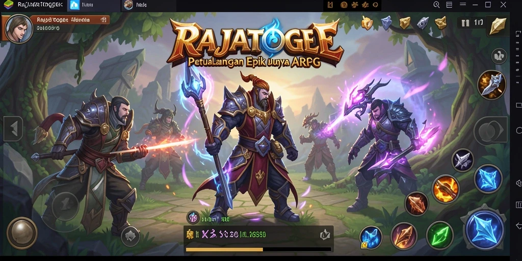 Tampilan gameplay epik RAJATOGEL dengan pertarungan karakter.