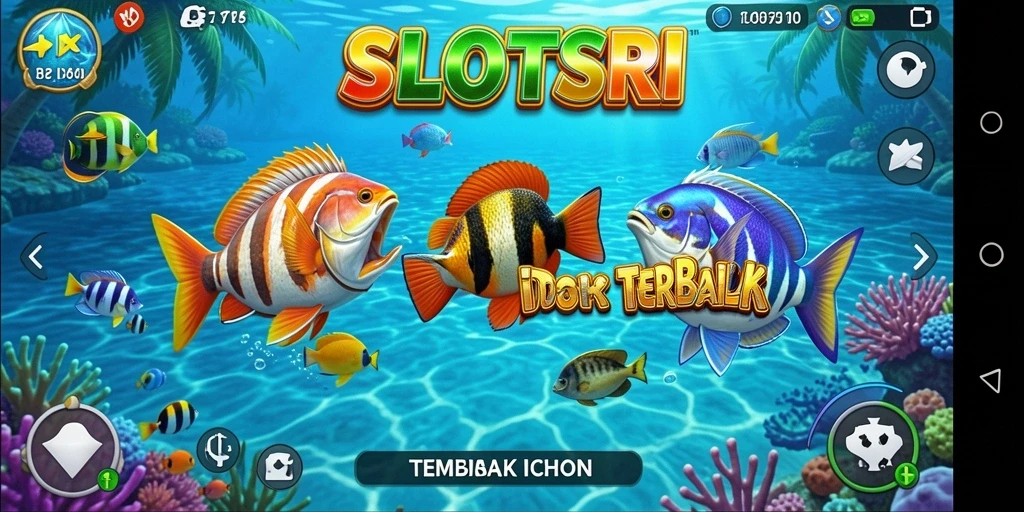 Screenshot gameplay SLOTSRI dengan aksi menembak ikan yang seru.